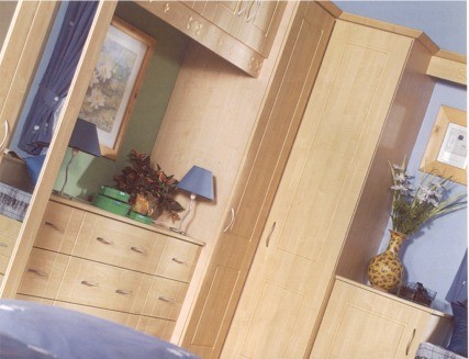 The Bowland Maple bedroom design is available from Gee's Kitchens, Wardrobes & Flooring of Kildare